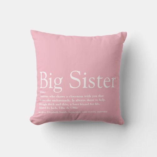 Worlds Best Ever Sister Definition Girly Pink Throw Pillow