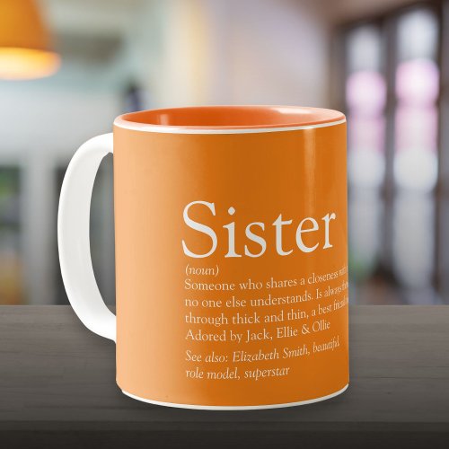 Worlds Best Ever Sister Definition Orange Two_Tone Coffee Mug