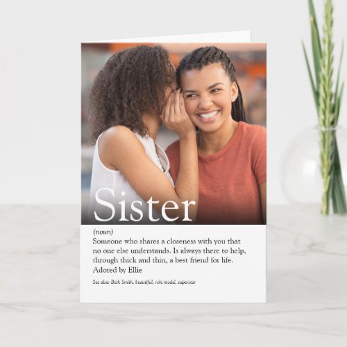 Worlds Best Ever Sister Definition Photo Card