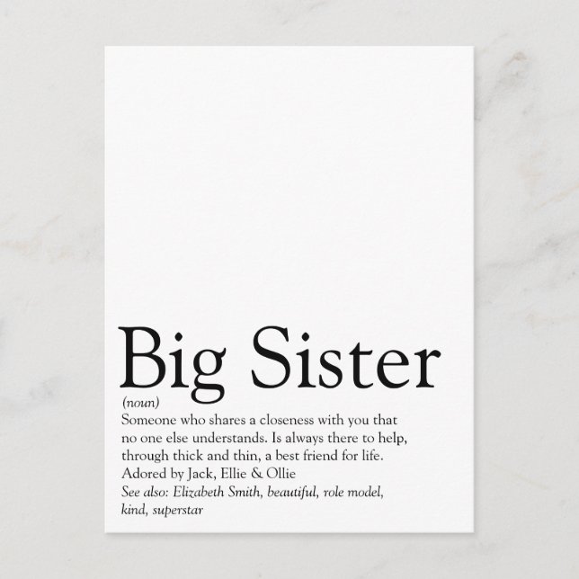 World's Best Ever Sister Definition Postcard (Front)
