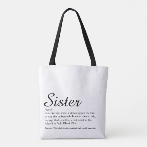 Worlds Best Ever Sister Definition Script Tote Bag