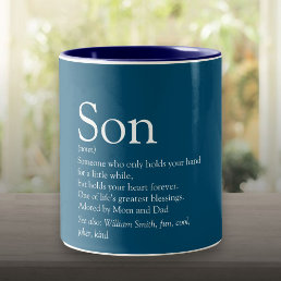 World&#39;s Best Ever Son Definition Modern Blue Fun Two-Tone Coffee Mug