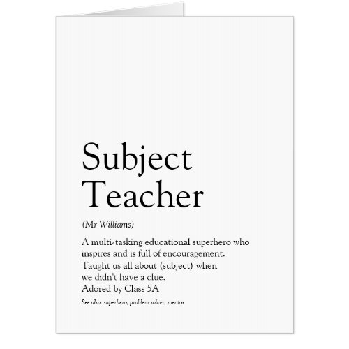 Worlds Best Ever Teacher Definition Card
