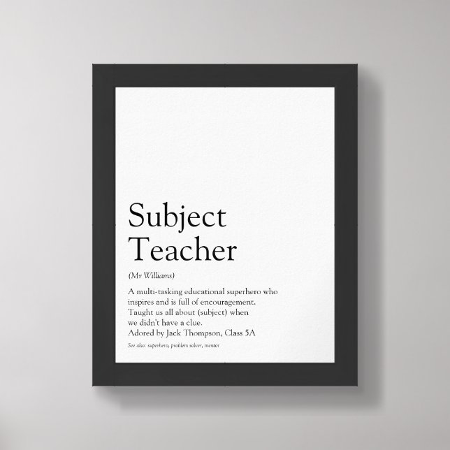 World's Best Ever Teacher Definition Framed Art (Framed Front)