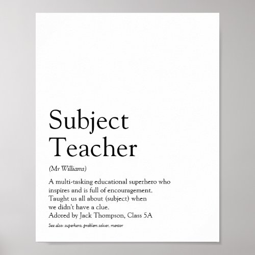 Worlds Best Ever Teacher Definition Poster