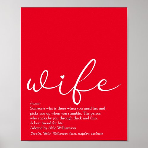 Worlds Best Ever Wife Definition Chic Script Red Poster