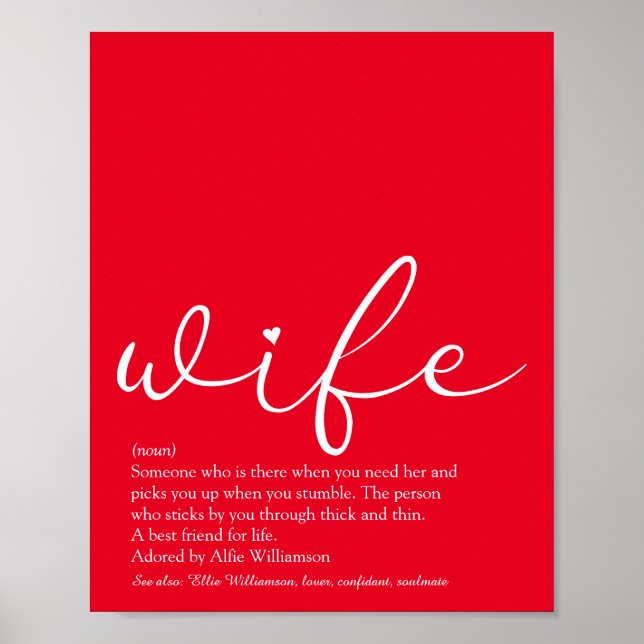 World's Best Ever Wife Definition Chic Script Red Poster (Front)