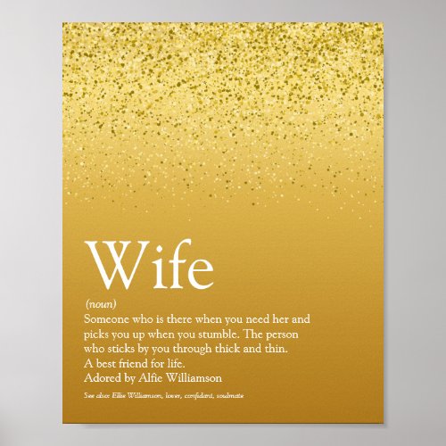 Worlds Best Ever Wife Definition Gold Glitter Fun Poster