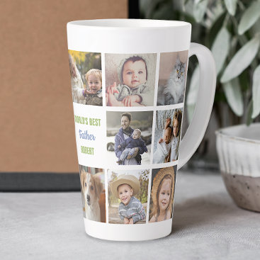 World's Best Father Name Instagram Photo Collage Latte Mug