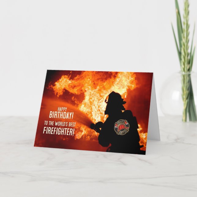 World's Best Firefighter Birthday Sizzle Card (Front)