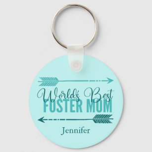 World's Best Foster Mom Cute Teal Personalized Keychain