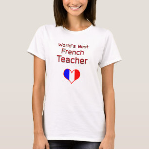 World's Best French Teacher with Heart Flag T-Shirt