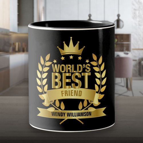 Worlds Best Friend Fun Gold Black Two_Tone Coffee Mug
