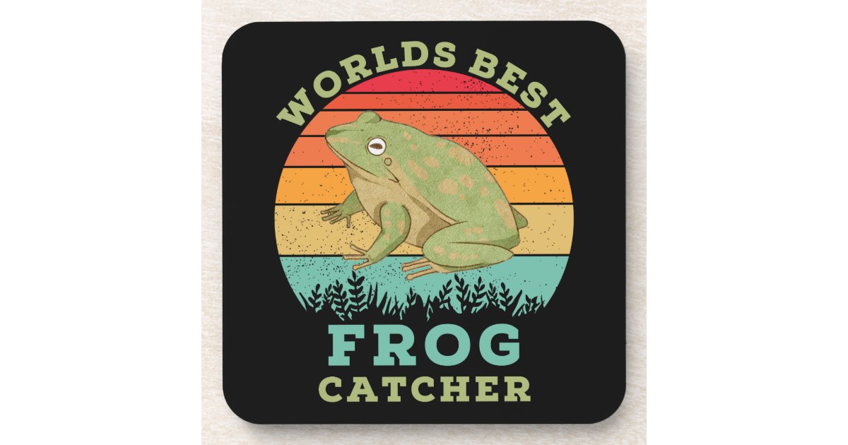 Worlds Best Frog Catcher, Retro Vintage Frog Lover Beverage Coaster
