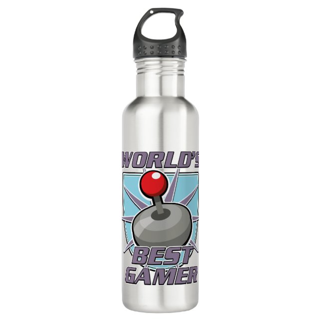 World's best gamer retro logo stainless steel water bottle (Front)