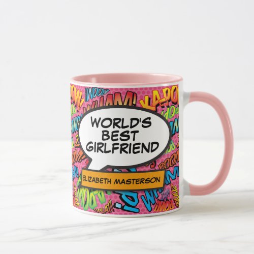 Worlds Best Girlfriend Fun Retro Comic Book Pink Mug