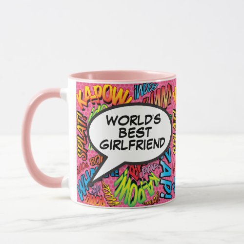 Worlds Best Girlfriend Fun Retro Comic Girly Pink Mug