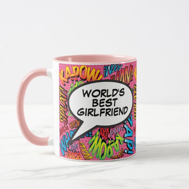 World's Best Girlfriend Fun Retro Comic Girly Pink Mug (Left)