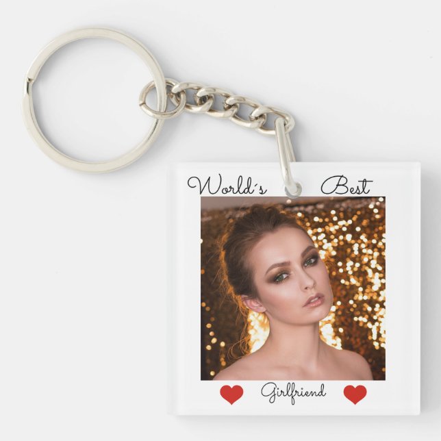 Worlds best girlfriend photo personalized keychain (Front)