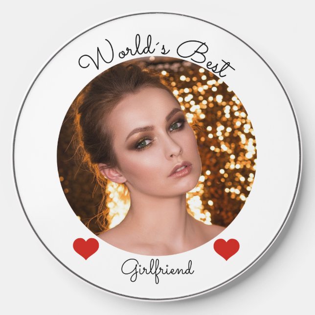 Worlds best girlfriend photo personalized keychain wireless charger  (Front)