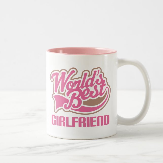 Worlds Best Girlfriend Pink Two-Tone Coffee Mug (Right)