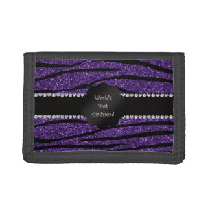 World's best girlfriend purple zebra stripes trifold wallet