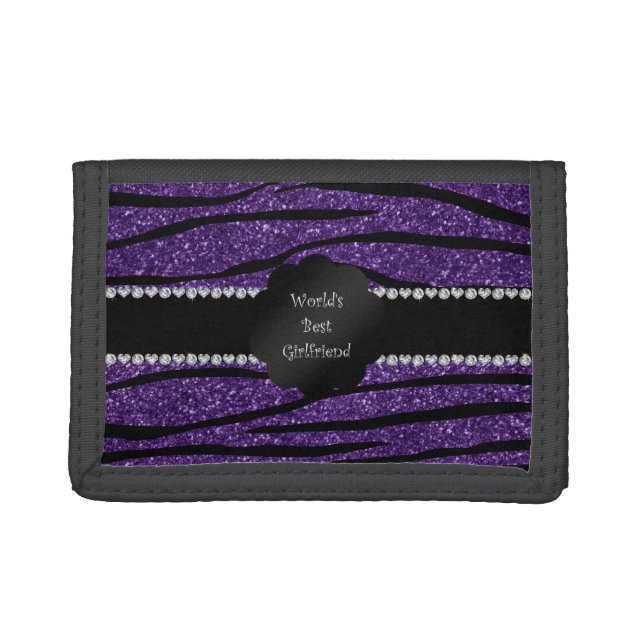 World's best girlfriend purple zebra stripes trifold wallet (Front)