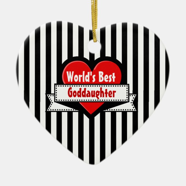 World's Best Goddaughter Red Heart Ribbon V20F Ceramic Ornament (Front)