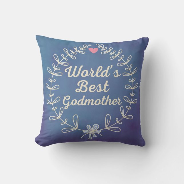 World's Best Godmother Wreath Keepsake Gift Throw Pillow (Front)