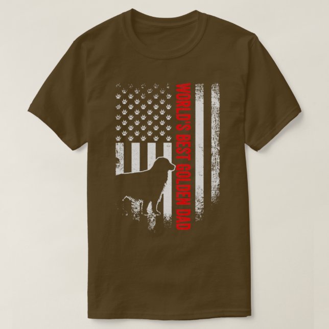 Worlds Best Golden Dad American Flag T-Shirt (Design Front)