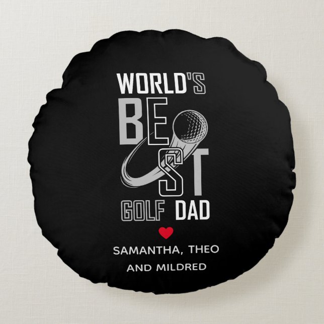 World's Best Golf  Dad | Black and White Dad Gift Round Pillow (Front)