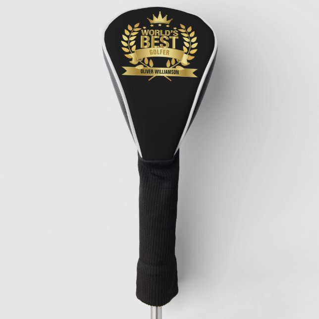World's Best Golfer Black And Gold 5 Star Golf Head Cover (Front)
