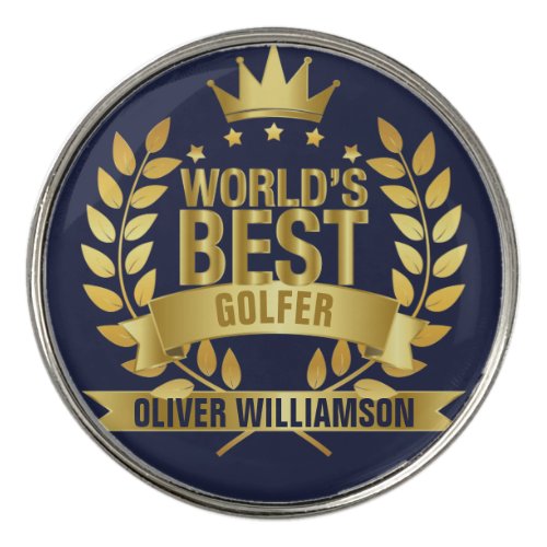Worlds Best Golfer Navy Blue And Gold 5 Star Golf Ball Marker