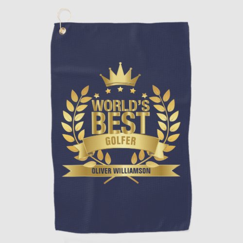 Worlds Best Golfer Navy Blue And Gold 5 Star Golf Towel