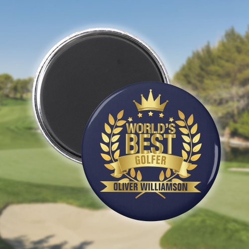 Worlds Best Golfer Navy Blue And Gold 5 Star Magnet