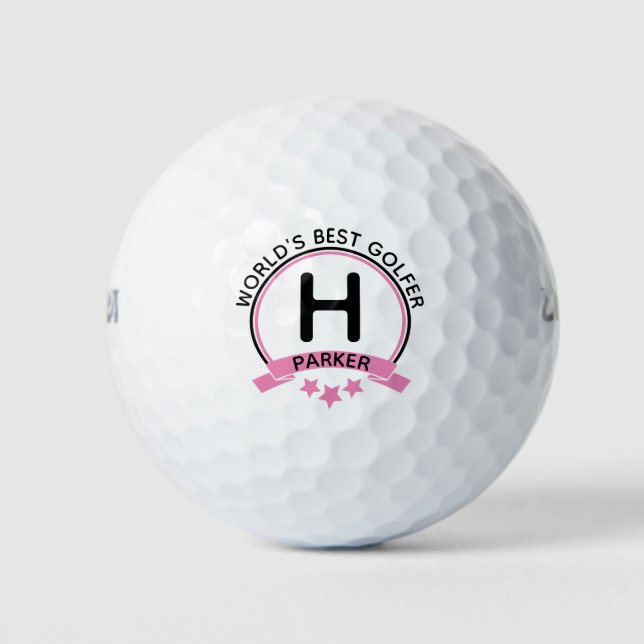 World's Best Golfer Pink Personalized Monogram Golf Balls (Front)