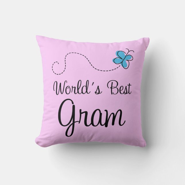 Worlds Best Gram Blue Butterfly Throw Pillow (Front)