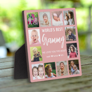 World's Best Grammy Grandkids 12 Photo Pink Plaque