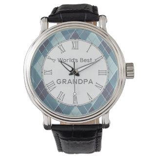 World's Best Grandad argyle golf blue style watch
