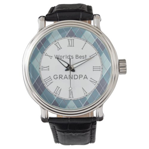 Worlds Best Grandad argyle golf blue style watch
