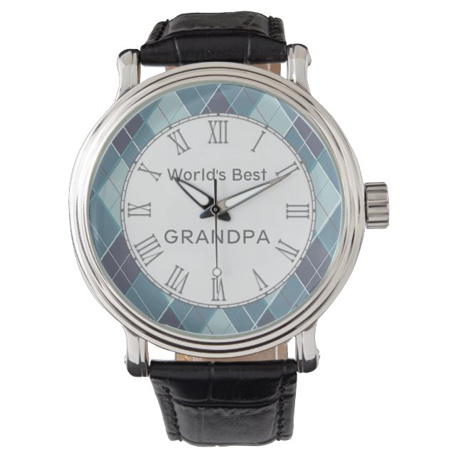 World's Best Grandad argyle golf blue style watch (Front)