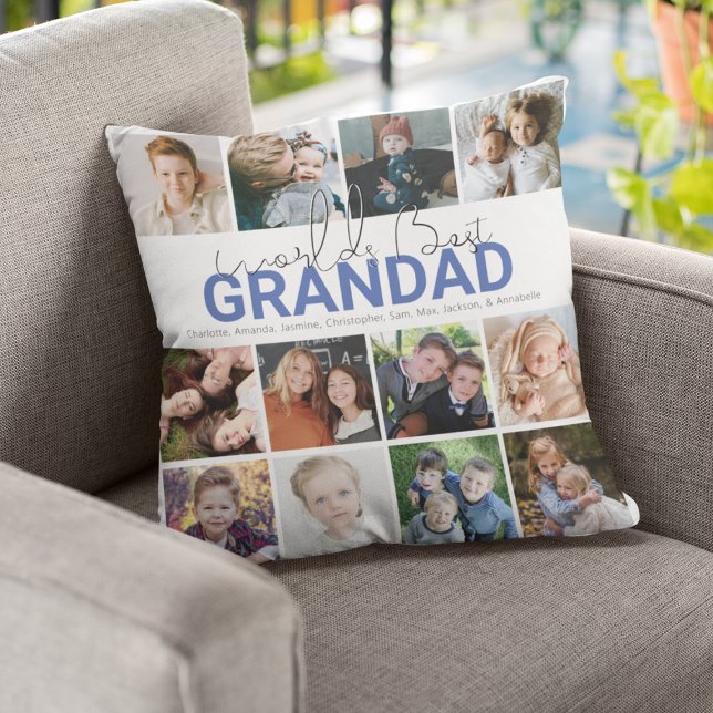Worlds Best Grandad | Photo Collage Throw Pillow (Creator Uploaded)