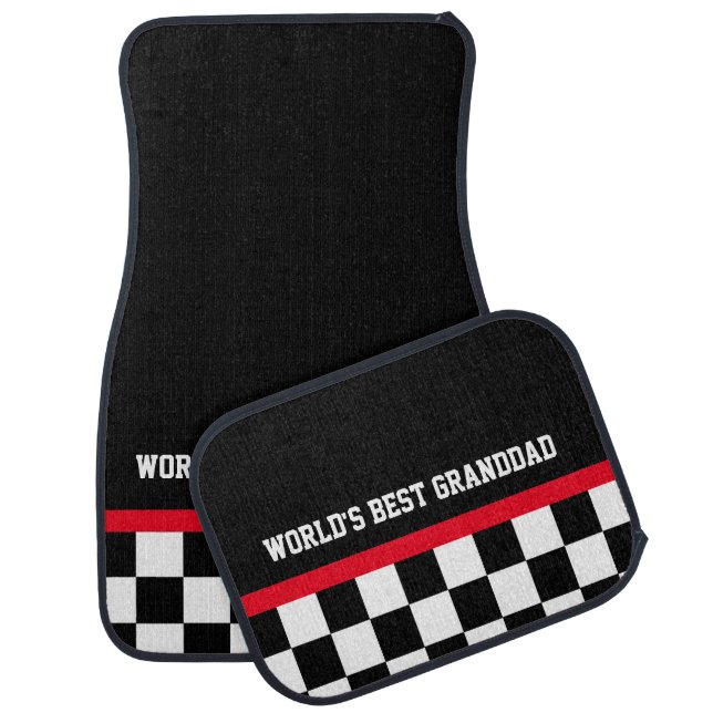 World's Best granddad checkered flag car mats (Set)
