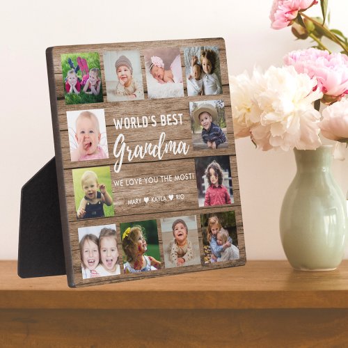 Worlds Best Grandma 12 Photo Collage Grandkids  Plaque