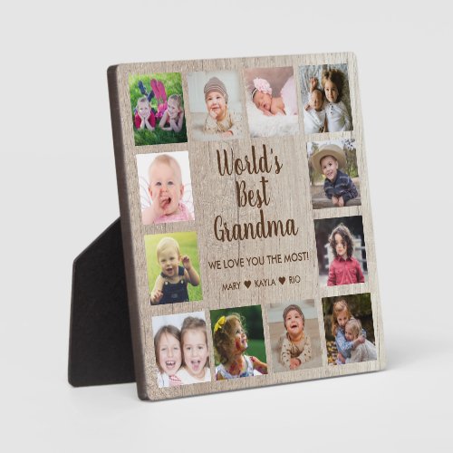 Worlds Best Grandma 12 Photo Collage Rustic Wood Plaque