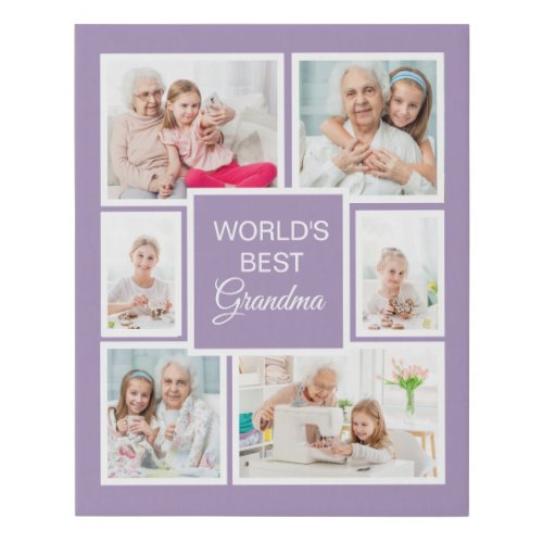 Worlds Best Grandma 6 Photo Grandchild Purple Faux Canvas Print
