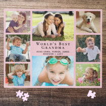 World's Best Grandma 8 Photo Collage Pink Jigsaw Puzzle