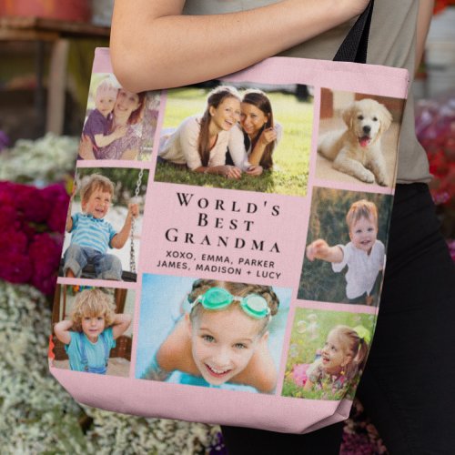 Worlds Best Grandma 8 Photo Collage Pink Tote Bag