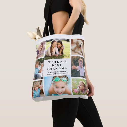 Worlds Best Grandma 8 Photo Collage Tote Bag