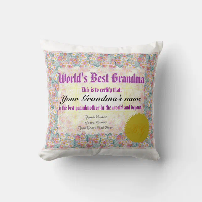 World's Best Grandma Award Certificate Pillow Zazzle